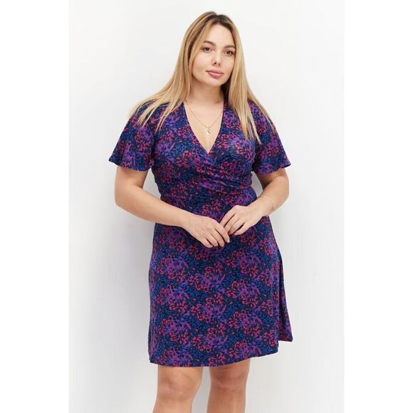 41 Hawthorn Women Floral Print Midi Dress Size L Navy Pink Purple NWOT - Picture 1 of 17